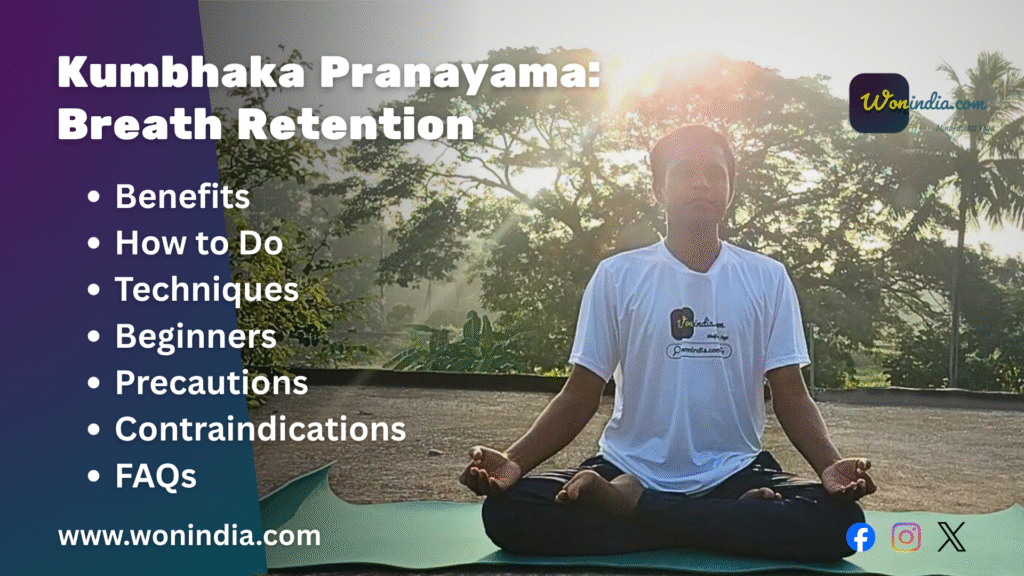 Image depicting a person practicing kumbhaka pranayama, focusing on breath retention in a serene yoga setting.
